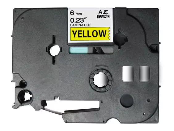 Fita Laminada Compatível Brother TZE-611 - 6mm x 8 metros Preto/Amarelo